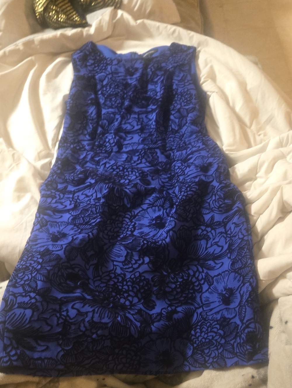 Lands' End Royal Blue and Black Floral Strapless Mini Dress